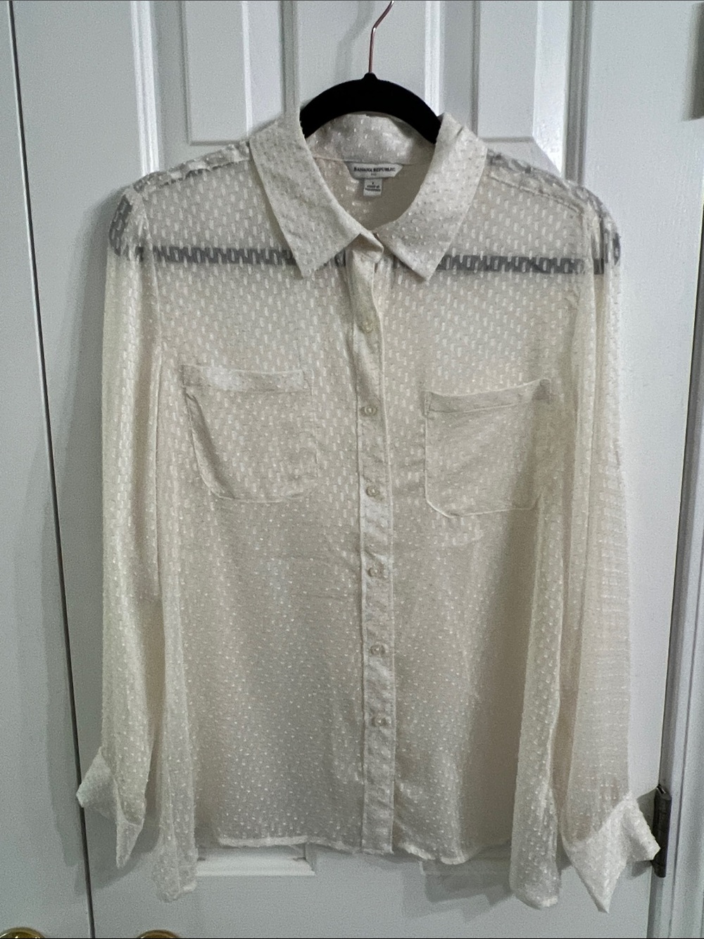 Banana Republic Sheer Dotted Button-Down Shirt - Cream
